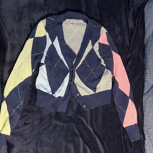 Pastel button up argyle cardigan sweater.
